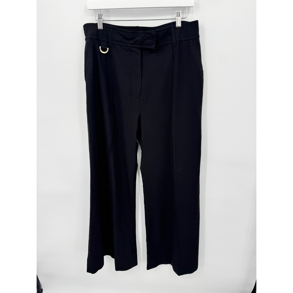 Zimmermann Trousers Women Size 4 Black High Rise Wide Leg Wool Blend D-Ring